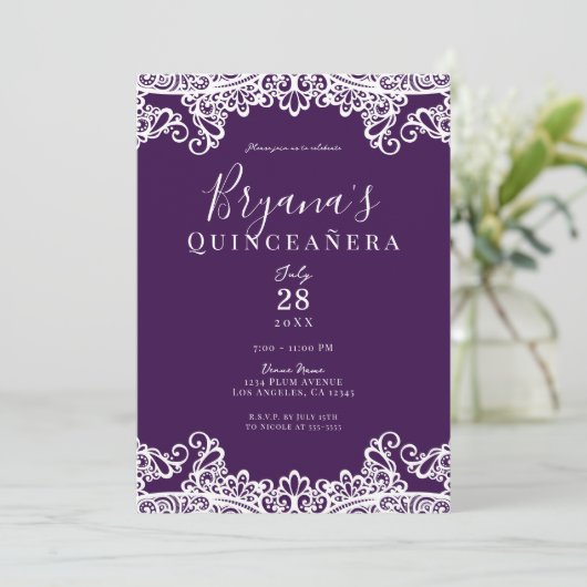 プラムパープル金ゴールドレーエレガントスキンセニェラパーティー 招待状 (スタンド正面)