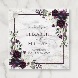 プラムパープル金ゴールド大理石ウォーターカラー秋の結婚式 フェイバータグ