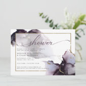 プラムパープル金ゴールド大理石抽象芸術水彩 招待状 (スタンド正面)