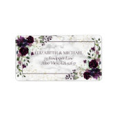 プラムパープル金ゴールド大理石秋の結婚式アドレス ラベル (正面)