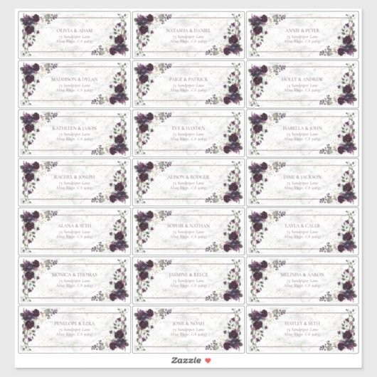 プラムパープル金ゴールド大理石秋の結婚式ゲストアドレス シール (シート)