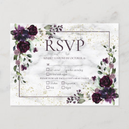 プラムパープル金ゴールド大理石秋の結婚式RSVP インビテーションポストカード