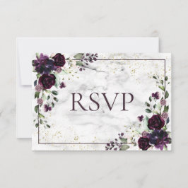 プラムパープル金ゴールド大理石秋の結婚式RSVP 出欠カード
