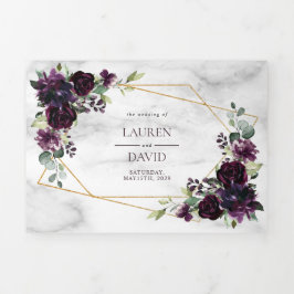 プラムパープル金ゴールド幾何大理石の写真 三つ折り招待状
