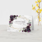 プラムパープル金ゴールド幾何学フローラ写真結婚の カード (黄色い花)