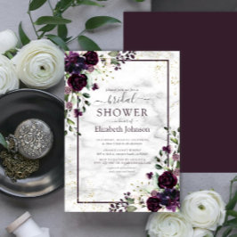 プラムパープル金ゴールド水彩大理石ブライダルシャワー 招待状