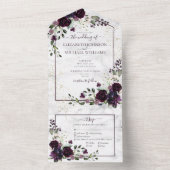 プラムパープル金ゴールド水彩大理石秋の結婚式 オールインワン招待状 (内側)