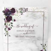 プラムパープル金ゴールド水彩大理石秋の結婚式 三つ折り招待状 (内部最初)