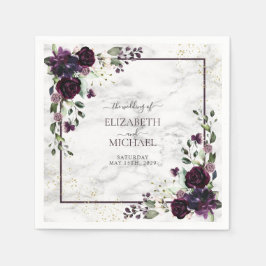 プラムパープル金ゴールド水彩大理石結婚の スタンダードカクテルナプキン