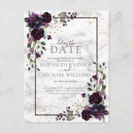 プラムパープル金ゴールド水彩大理石遅延日付 シーズンポストカード