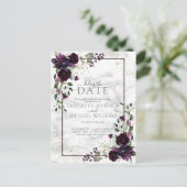 プラムパープル金ゴールド水彩大理石遅延日付 シーズンポストカード (スタンド正面)