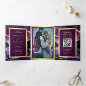 プラムパープル金ゴールド瑪瑙マーブルQRコード結婚ズ 三つ折り招待状 (内部)