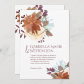 プラムパープル金ゴールド秋をテーマにした結婚式招待状 招待状 (正面/裏面)