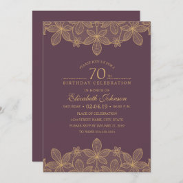 プラムパープル70歳の誕生日パーティーゴユニークールデンレース 招待状