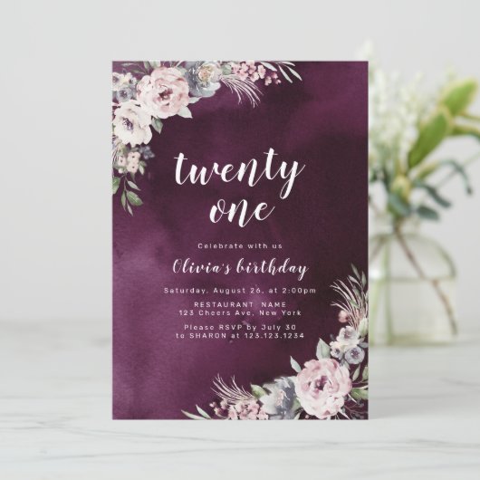 プラムパープル&ほこりっぽいピンクボホフローラ21歳 招待状 (スタンド正面)