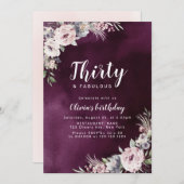 プラムパープル&ほこりっぽいピンクボホフローラ30歳 招待状 (正面/裏面)