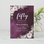プラムパープル&ほこりっぽいピンクボホフローラ50歳 招待状 (スタンド正面)