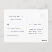 プラムパープル&インディゴブルーフローラウェディングRSVP ポストカード (裏面)