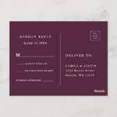 プラムパープル&インディゴブルーフローラウェディングRSVP ポストカード (裏面)