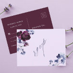 プラムパープル&インディゴブルーフローラウェディングRSVP ポストカード<br><div class="desc">この結婚式のsvpポストカードは、書道と梅紫の牡丹と藍青の花の水彩花束を備えスタイリッシュている。このデザインの詳細なカスタマイズについてクリックは、デザインツールボタンをクリック。一致する項目も利用可能である。</div>