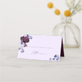 プラムパープル&インディゴブルーフローラエレガントな結婚式 プレイスカード (正面)