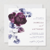 プラムパープル&インディゴブルー結婚フローラズスクエア 招待状 (正面)