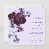 プラムパープル&インディゴブルー結婚フローラズスクエア 招待状 (正面)