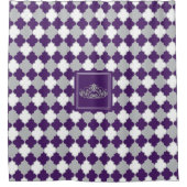 プラムパープル、グレー、ホワイトクローバー付きクラウン シャワーカーテン (正面)