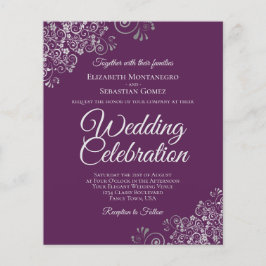 プラムパープル&シルバーバジェット結婚式招待状