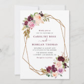 プラムパープル&ピーチフローラ幾何結婚の 招待状 (正面)