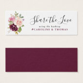 プラムパープル&ピーチフローラ結婚ハッシュタグカード (正面&裏面)