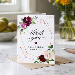 プラムパープル フラワーモダン ジオメトリック ゴールドフレーム サンキューカード