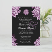 プラムパープル&ブラックヴィンテージフ結婚ラワーズ 招待状 (スタンド正面)