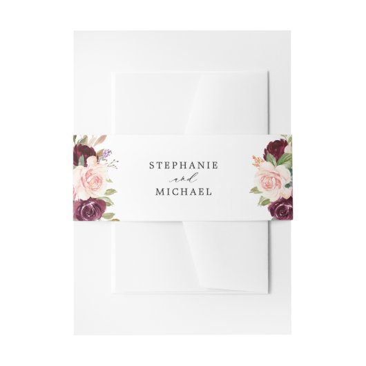プラムパープル ブラッシュピンク ボタニカル フラワーの結婚式 招待状ベリーバンド (正面例)