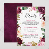プラムパープル ブラッシュピンク ボタニカル フラワー ウェディング エンクロージャーカード (正面/裏面)