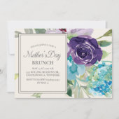 プラムパープル ブルー 水彩 花 モデルの母の日 招待状 (正面)
