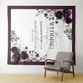 プラムパープル モーブ フラワーズ ウォーターカラー 結婚式 フォト タペストリー (インサイチュ(横))