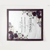 プラムパープル モーブ フラワーズ ウォーターカラー 結婚式 フォト タペストリー (正面(横))