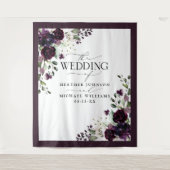 プラムパープル モーブ フラワーズ ウォーターカラー 結婚式 フォト タペストリー (正面)