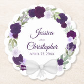 プラムパープル&ラベンダーリースのバラ結婚ズ ペーパーコースター (正面)