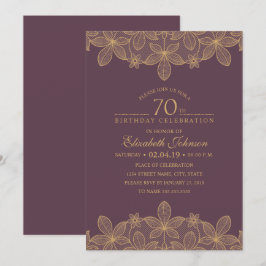 プラムパープル 70歳の誕生日パーティー ユニークなゴールデンライス 招待状