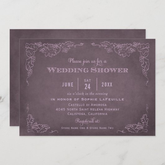 プラムパ素朴ープルビンヤードウェディングシャワー 招待状 (正面/裏面)