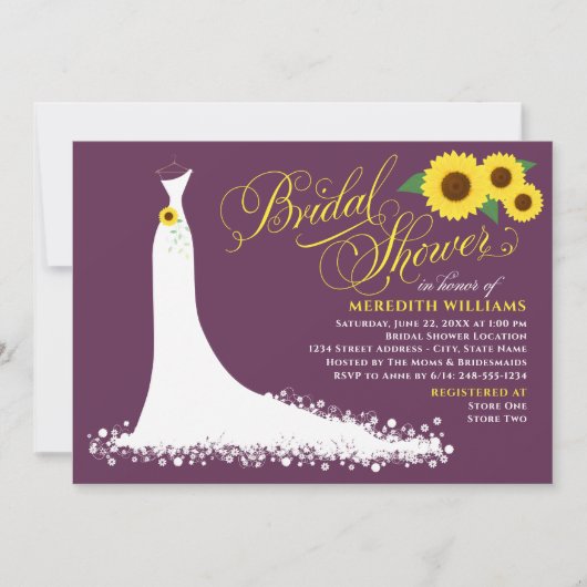 プラムヒマワ結婚リーズガウンブライダルシャワー 招待状 (正面)