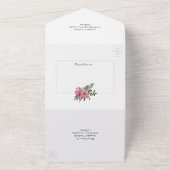 プラムピンクと金ゴールド結婚フローラ オールインワン招待状 (外側)