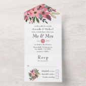 プラムピンクと金ゴールド結婚フローラ オールインワン招待状 (内側)