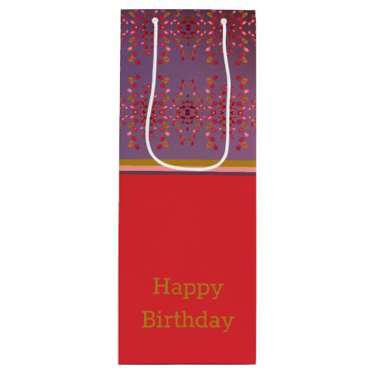 プラムピンクと金ゴールド パターン（の模様が）ある ワインギフトバッグ (正面)