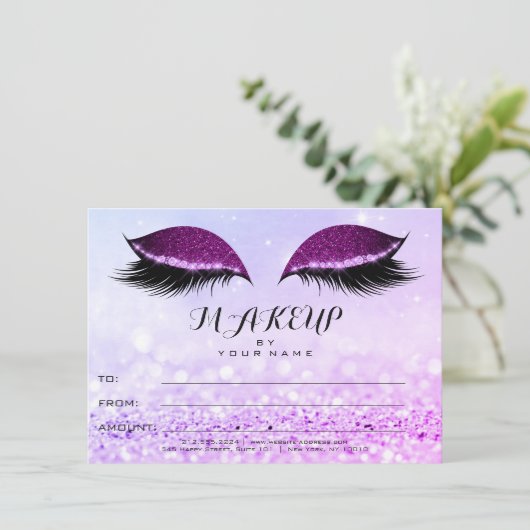 プラムピンクのバラグリッターメイクアップ証明書ギフト (スタンド正面)