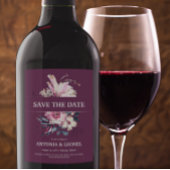 プラムピンクのフローラ結婚式の日付を保存 ワインラベル