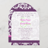 プラムピンクライムダマスクスワール結婚式招待状 招待状 (正面/裏面)