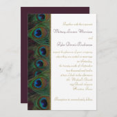 プラムピーコックフェザー金ゴールド結婚式招待状 招待状 (正面/裏面)